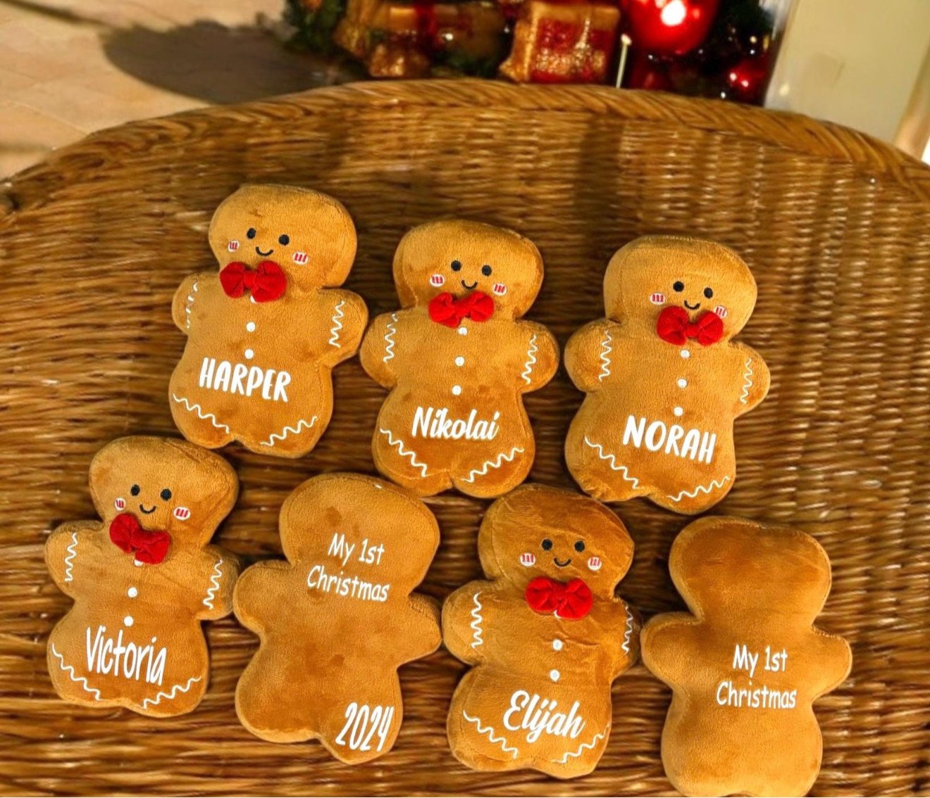 Personalized Christmas Gingerbread Plush Toys | Customized Christmas Gifts for Kids | Stocking Stuffers | First Christmas Gifts - Pixel Parrot Design