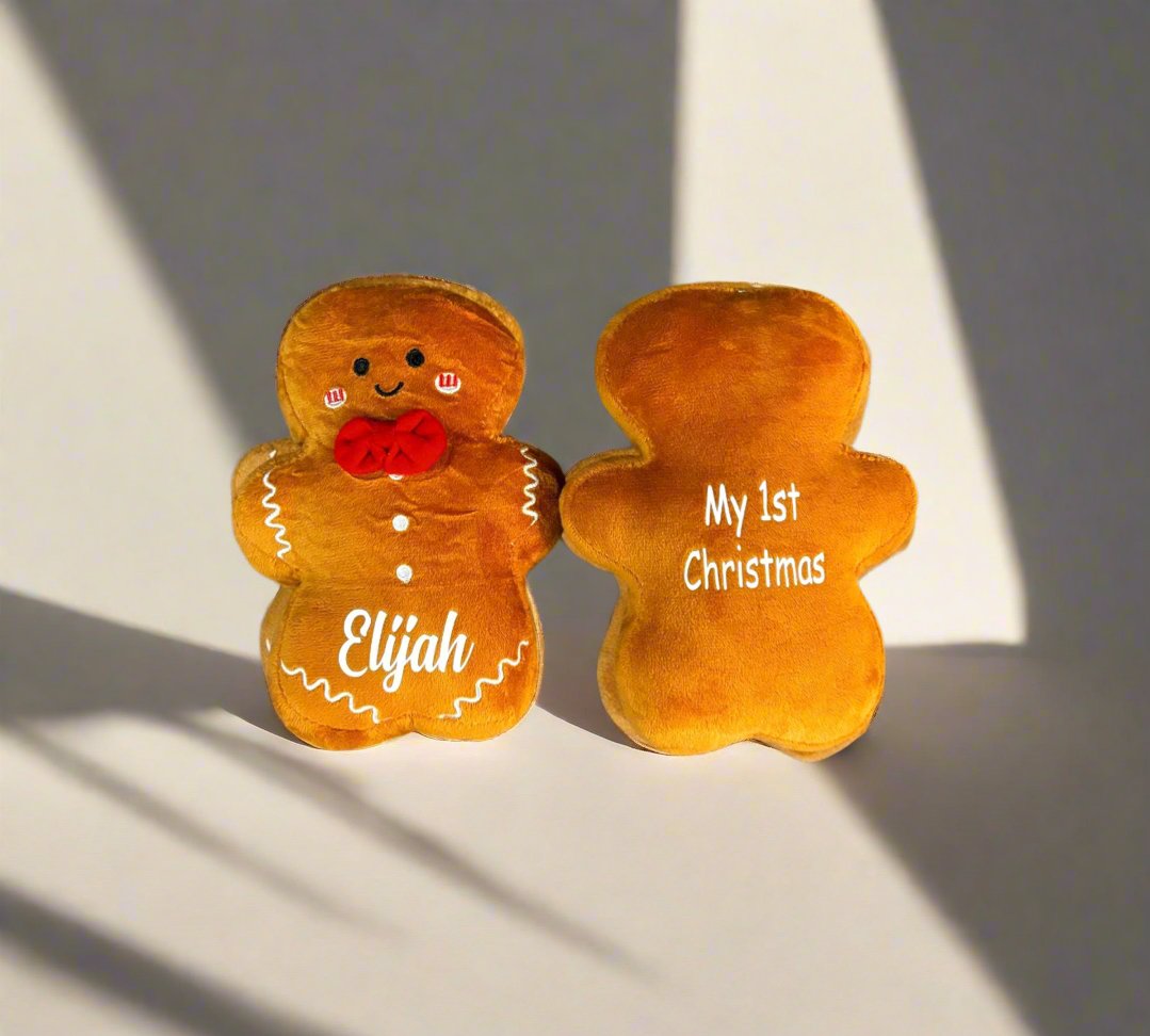 Personalized Christmas Gingerbread Plush Toys | Customized Christmas Gifts for Kids | Stocking Stuffers | First Christmas Gifts - Pixel Parrot Design