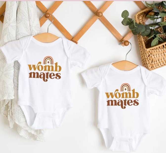 Wombmates- Twin Onesie, Bodysuit Set of 2 - Pixel Parrot Design