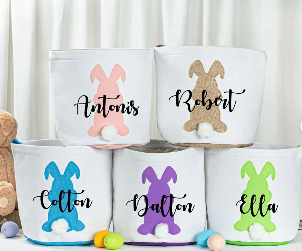 Personalized Easter Bunny Basket - Pixel Parrot Design