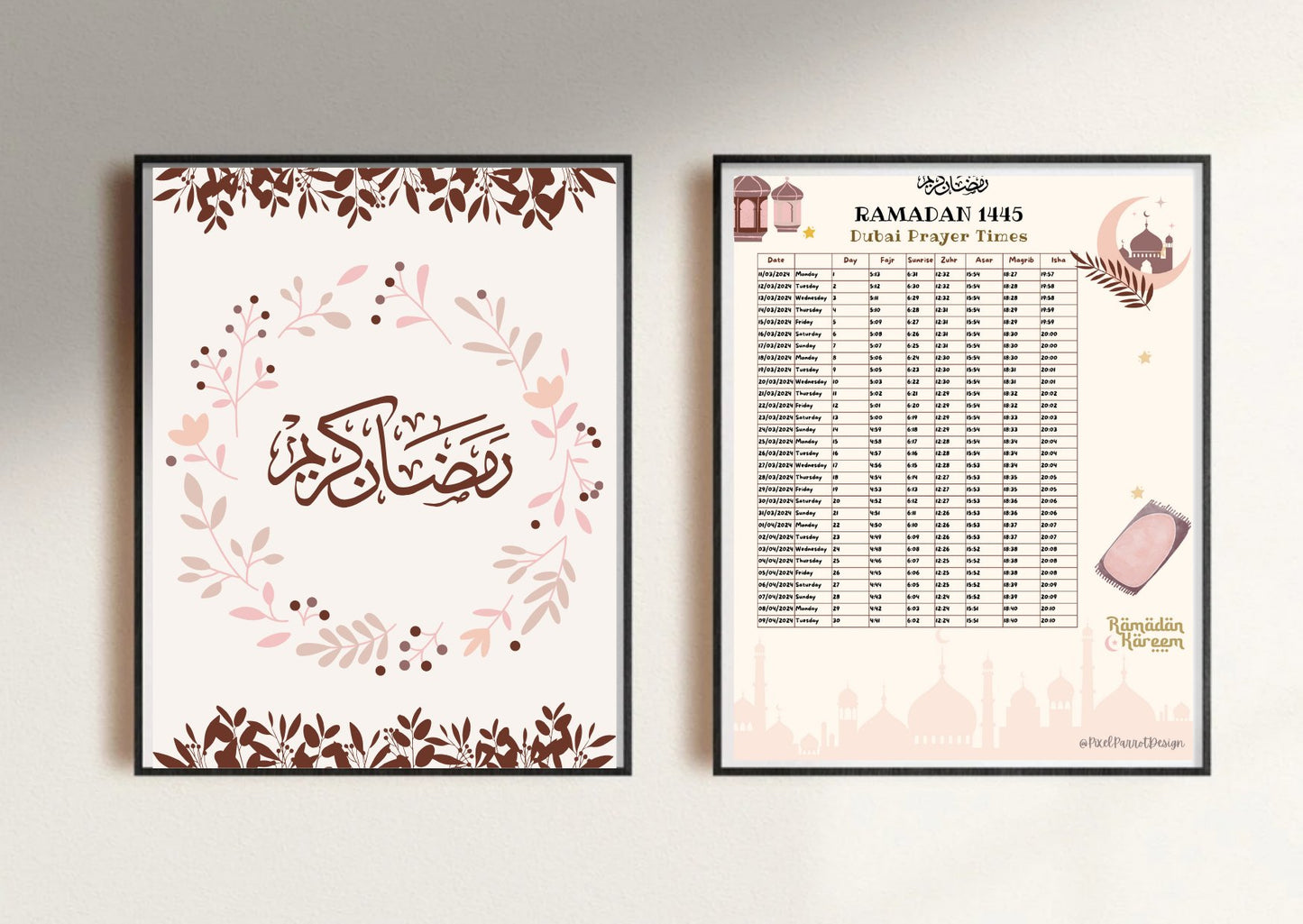 Your City Ramadan Calendar 2024 • Personalized Prayer Time Calendar • Prayer Calendar • Ramadan Mubarak • Islamic Calendar 1445 - Pixel Parrot Design