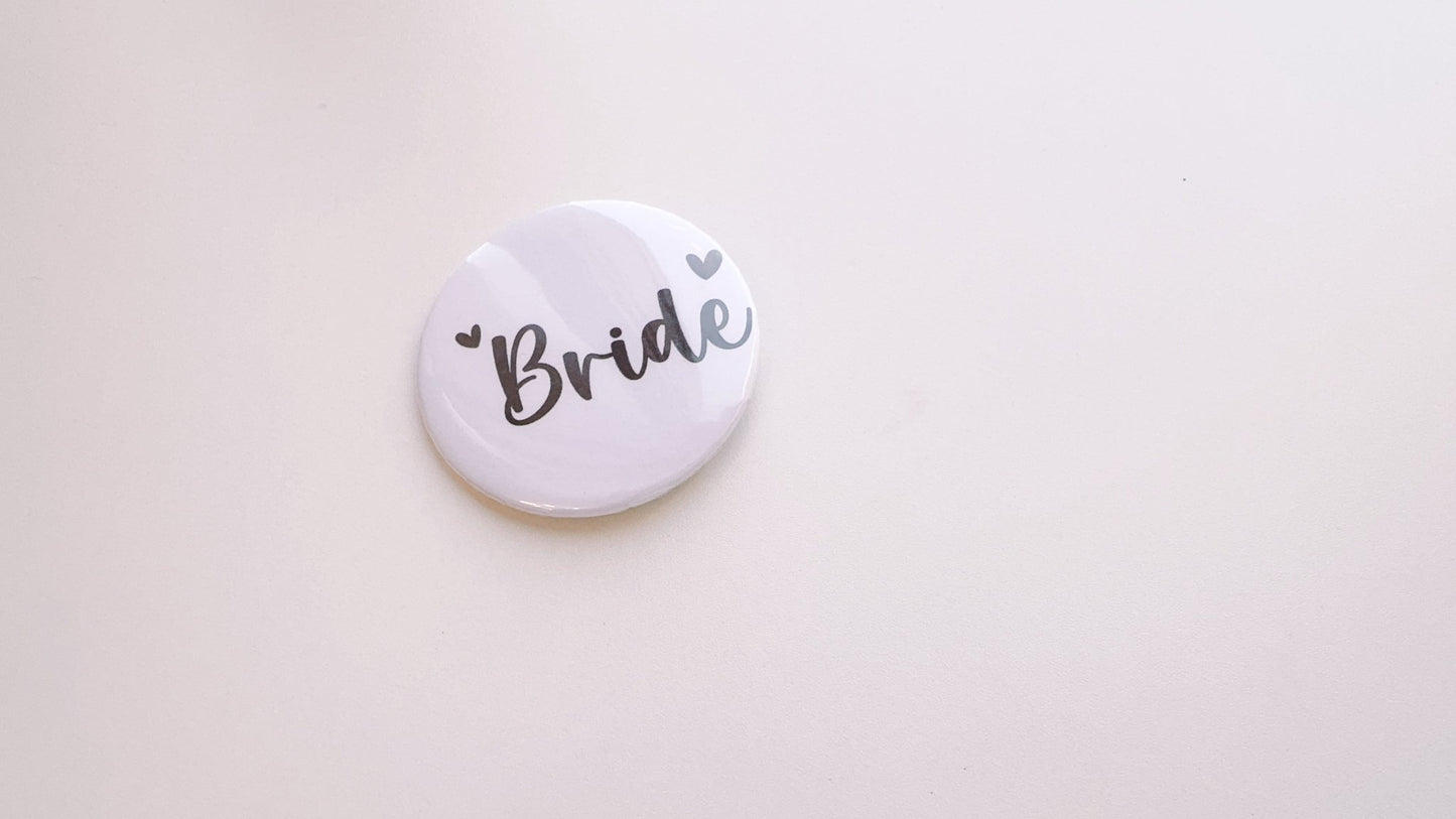 Bride & Groom and Wedding Party Button Pin - Pixel Parrot Design