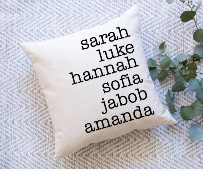 Minimalist Personalized Family Name Pillow Case Cover | Customize with Names Housewarming Gift I Christmas Decor - Pixel Parrot Design