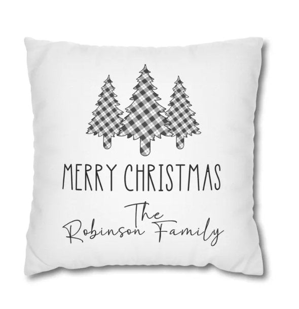 Plaid Christmas Tree Family Name Pillow Case Cover | Personalized Gift I Christmas Decor - Pixel Parrot Design